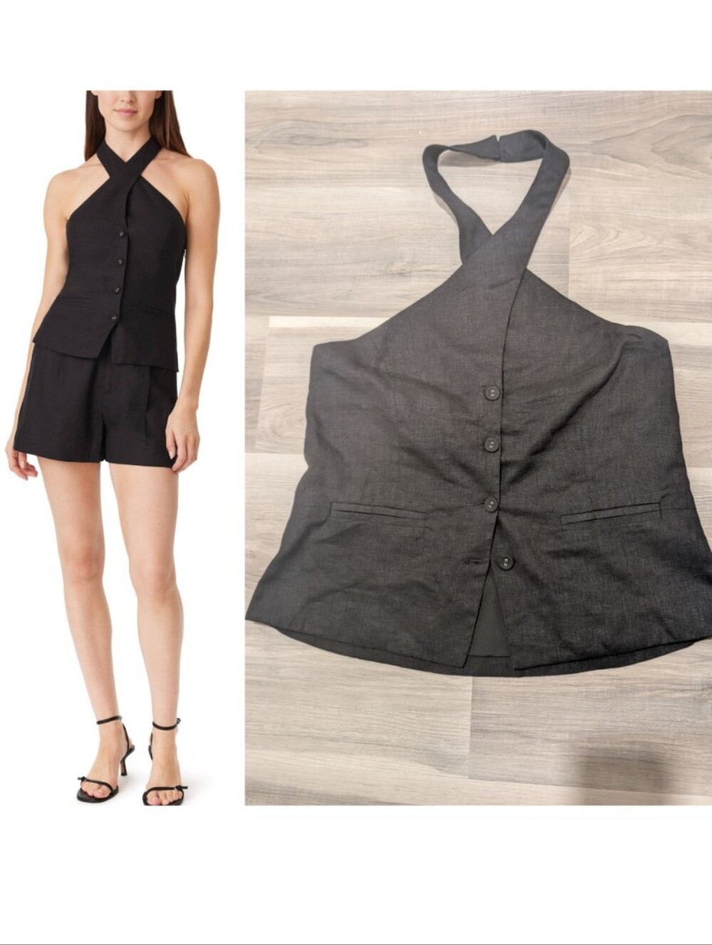Habitual | Linen Blend Halter Neck Vest Top In Black